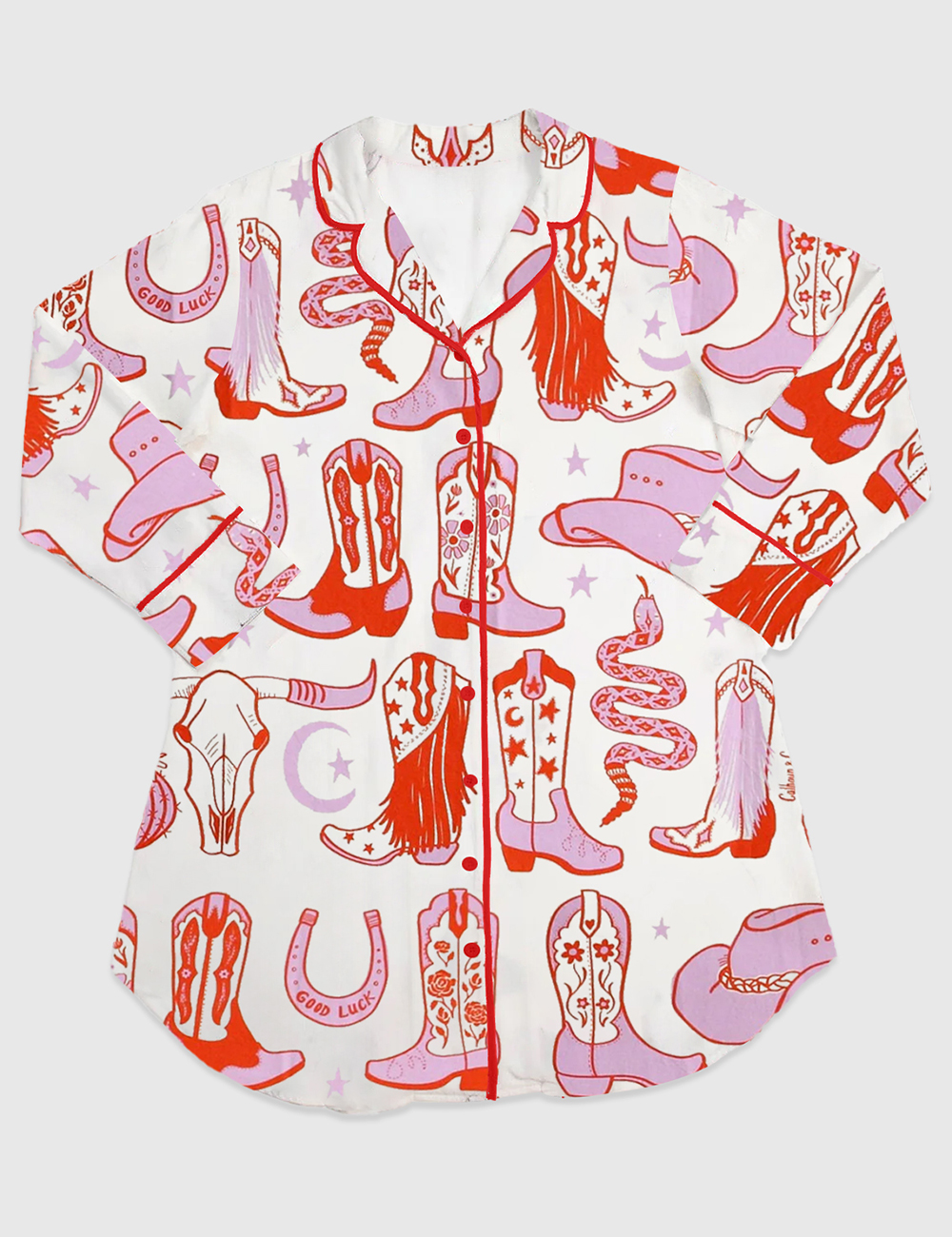 Women's Howdy Cowgirl Western Long Sleeve Satin Sleep Shirt