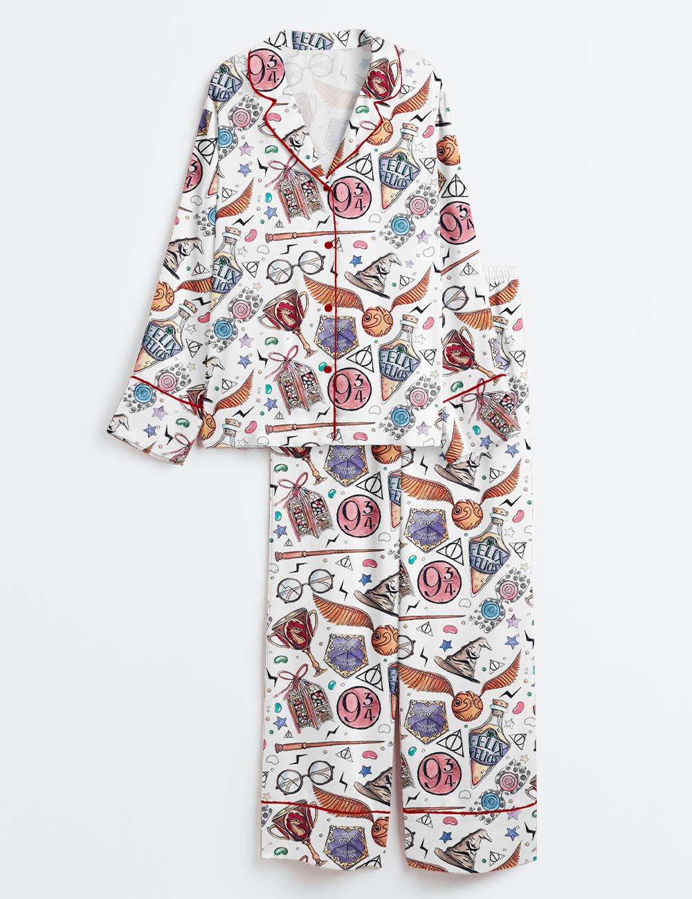 Women's HP Wizard School Wizard Academy Magic School Long Sleeve Satin Pajamas Set