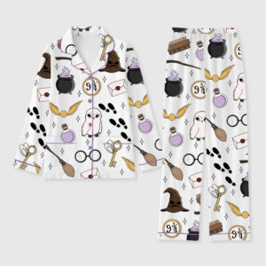 Women's HP Wizards Magic Academy School Long Sleeve Pocket Cotton Pajama Set