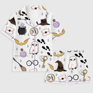 Women's HP Wizards Magic Academy School Short Sleeve Pocket Cotton Pajama Set