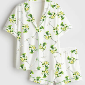 Womenâ€™s Hugo Spritz Watercolor Cocktail Short Sleeve Satin Pajama Set