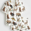 Womenâ€™s Hunting Dog Mallard Duck Chocolate Labrador Deer Bear Turkey Fish Print Short Sleeve Satin Pajama Set