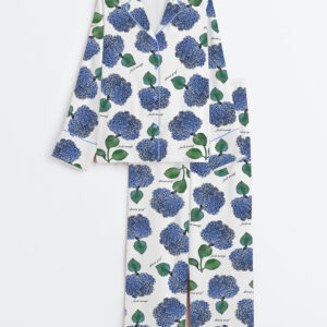 Women's Hydrangea Floral Blue Flower Political Gag Gift Long Sleeve Satin Pajamas Set