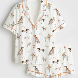 Womenâ€™s I Love Dogs Short Sleeve Satin Pajama Set