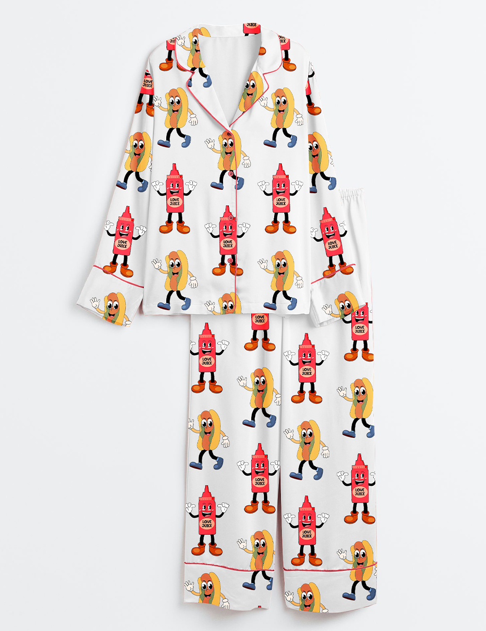 Womenâ€™s I Squirt On Juicy Wieners Raunchy Adult Humor Print Long Sleeve Satin Pajama Set