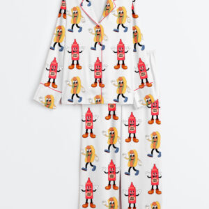 Women's I Squirt On Juicy Wieners Raunchy Adult Humor Print Long Sleeve Satin Pajamas Set