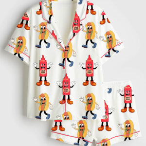 Womenâ€™s I Squirt On Juicy Wieners Raunchy Adult Humor Print Short Sleeve Satin Pajama Set