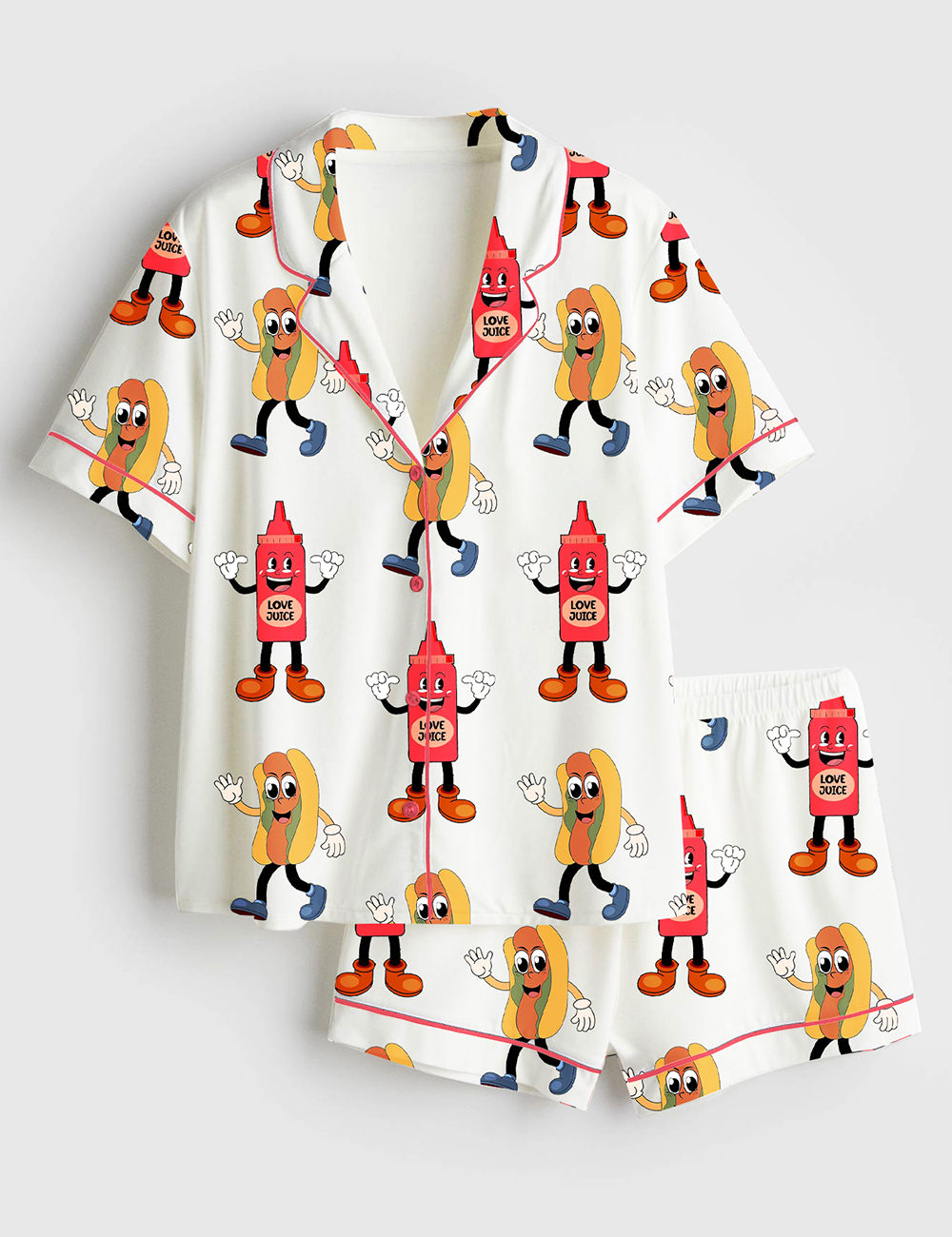 Womenâ€™s I Squirt On Juicy Wieners Raunchy Adult Humor Print Short Sleeve Satin Pajama Set