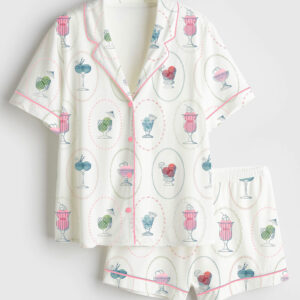 Women's Ice Cream Short Sleeve Satin Pajamas Set