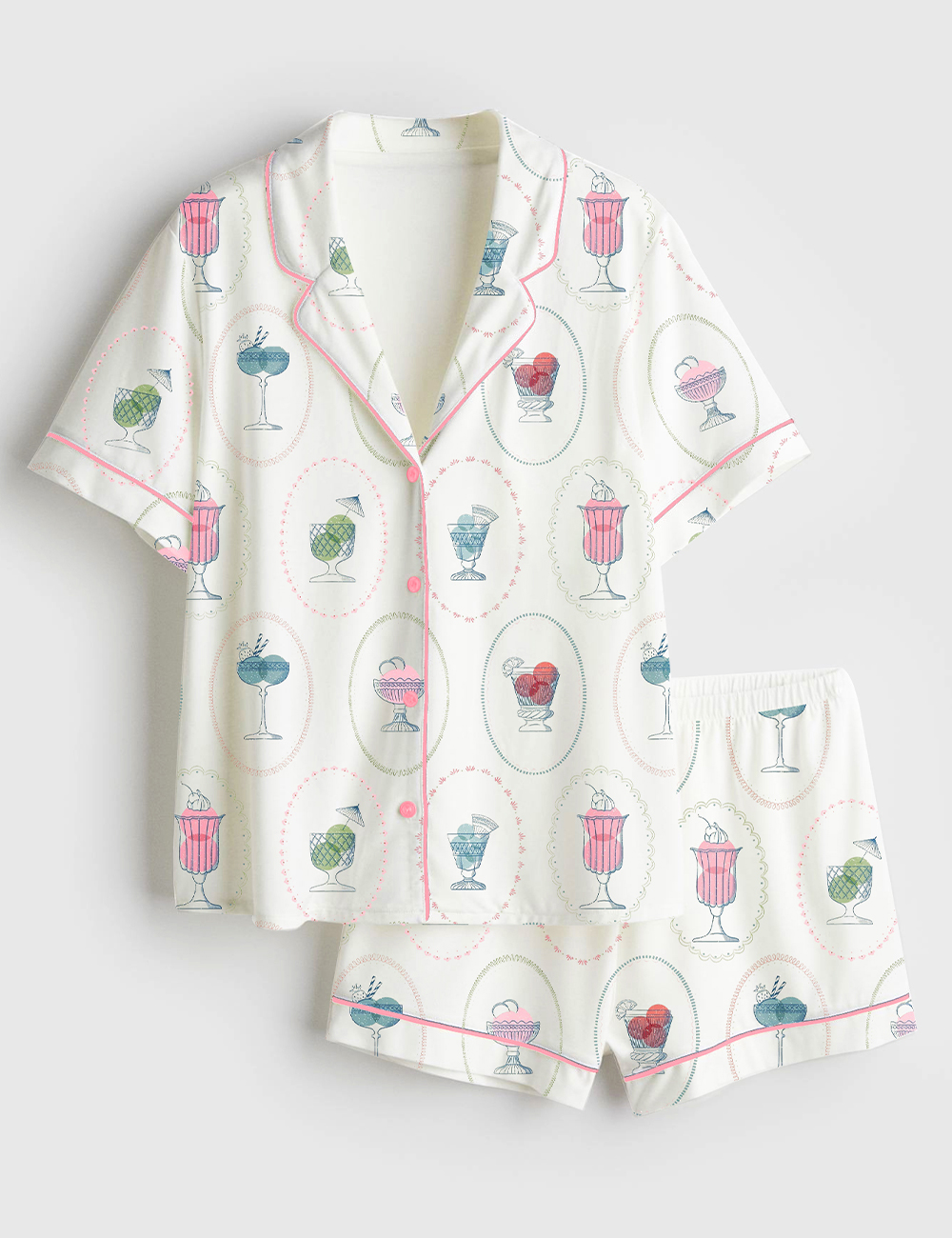 Women's Ice Cream Short Sleeve Satin Pajamas Set