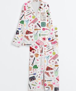 Women's I'm Just A Girl Like Drinking Aperol Spritz Martini Bottle Vino Long Sleeve Satin Pajama Set