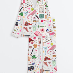 Womenâ€™s I'm Just A Girl Like Drinking Aperol Spritz Martini Bottle Vino Long Sleeve Satin Pajama Set