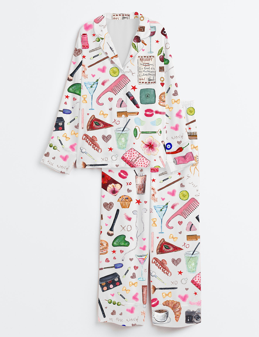 Womenâ€™s I'm Just A Girl Like Drinking Aperol Spritz Martini Bottle Vino Long Sleeve Satin Pajama Set