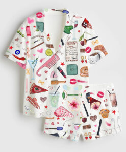 Women's I'm Just A Girl Like Drinking Aperol Spritz Martini Bottle Vino Short Sleeve Satin Pajama Set