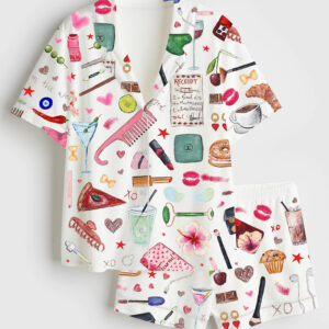 Womenâ€™s I'm Just A Girl Like Drinking Aperol Spritz Martini Bottle Vino Short Sleeve Satin Pajama Set