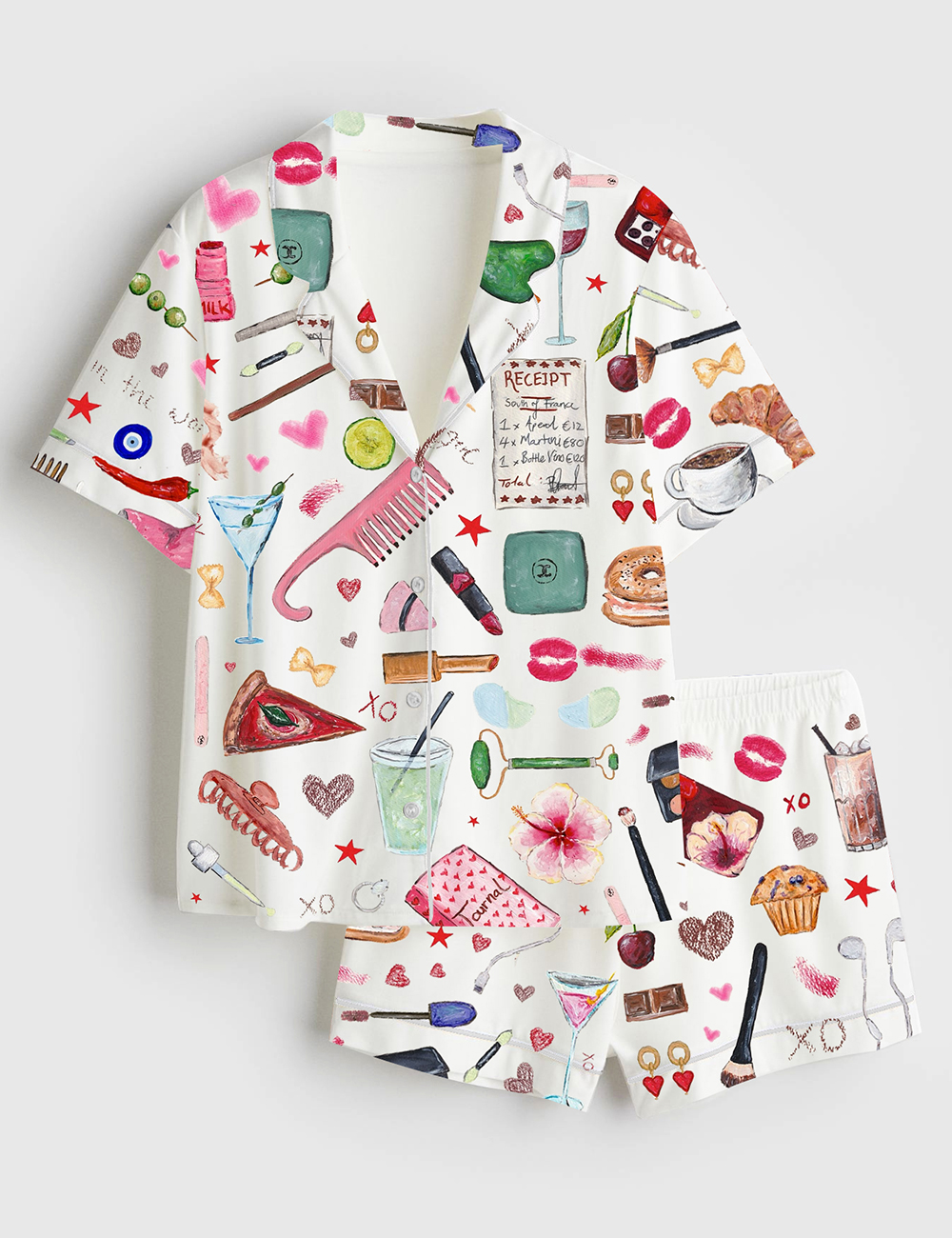 Womenâ€™s I'm Just A Girl Like Drinking Aperol Spritz Martini Bottle Vino Short Sleeve Satin Pajama Set