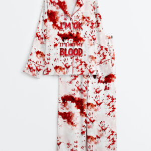 Womenâ€™s I'm OK It's Not My Blood Halloween Long Sleeve Satin Pajama Set