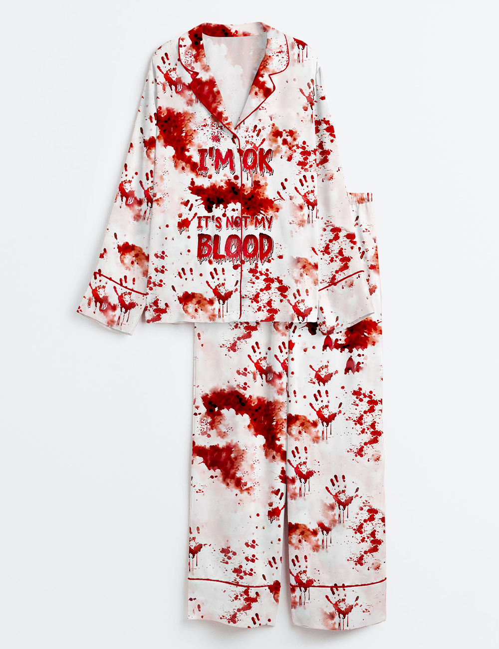 Womenâ€™s I'm OK It's Not My Blood Halloween Long Sleeve Satin Pajama Set