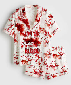 Women's I'm OK It's Not My Blood Halloween Short Sleeve Satin Pajama Set