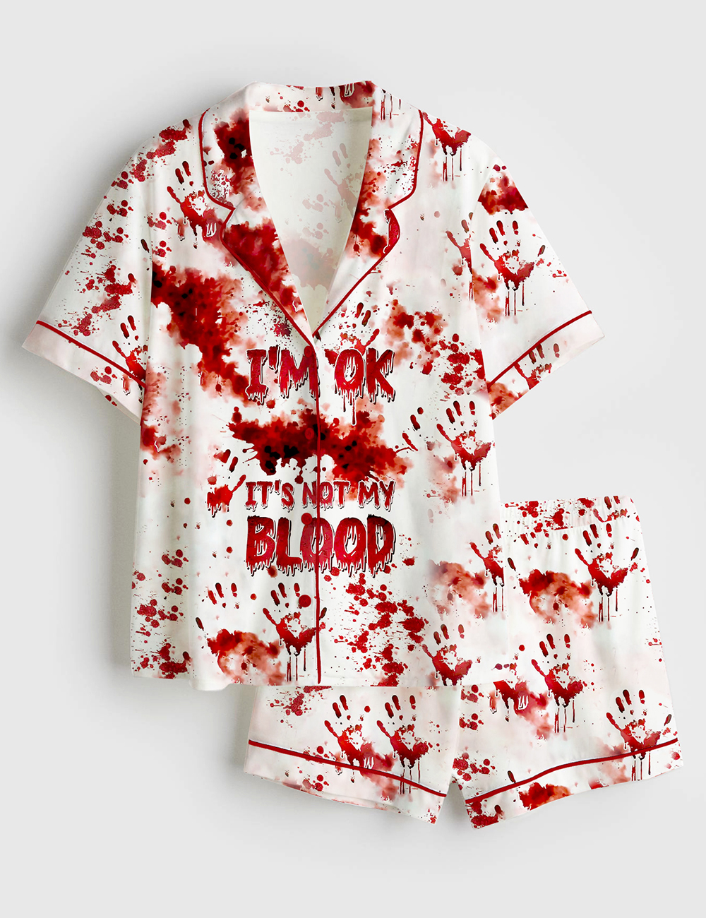 Womenâ€™s I'm OK It's Not My Blood Halloween Short Sleeve Satin Pajama Set