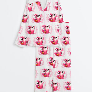 Womenâ€™s In October We Wear Pink Breast Cancer Awareness Long Sleeve Satin Pajama Set