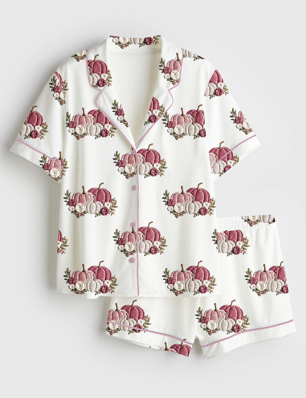 Womenâ€™s In October We Wear Pink Breast Cancer Awareness Pink Pumpkin Short Sleeve Satin Pajama Set