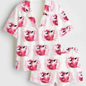 Womenâ€™s In October We Wear Pink Breast Cancer Awareness Short Sleeve Satin Pajama Set