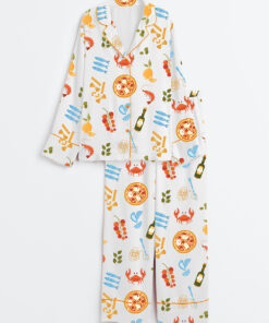 Women's Italian Summer Fresh Pasta Twirls Juicy Tomatoes Aperol Spritzes And A Splash Of Olive Oil And Wine Long Sleeve Satin Pajama Set