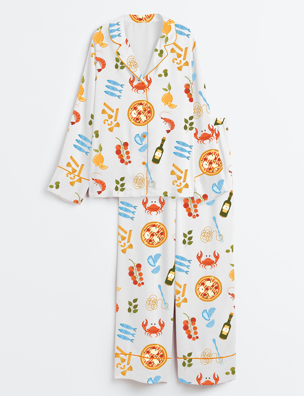 Women’s Italian Summer Fresh Pasta Twirls Juicy Tomatoes Aperol Spritzes And A Splash Of Olive Oil And Wine Long Sleeve Satin Pajama Set