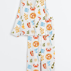 Women's Italian Summer Fresh Pasta Twirls Juicy Tomatoes Aperol Spritzes And A Splash Of Olive Oil And Wine Long Sleeve Satin Pajamas Set