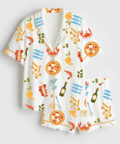 Women's Italian Summer Fresh Pasta Twirls Juicy Tomatoes Aperol Spritzes And A Splash Of Olive Oil And Wine Short Sleeve Satin Pajama Set