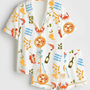 Womenâ€™s Italian Summer Fresh Pasta Twirls Juicy Tomatoes Aperol Spritzes And A Splash Of Olive Oil And Wine Short Sleeve Satin Pajama Set
