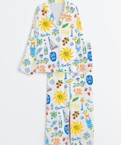 Women's Italian Summer Vacation Seaside Journeys Long Sleeve Satin Pajama Set