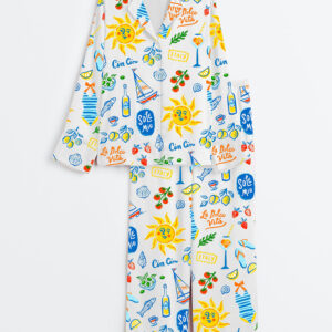 Womenâ€™s Italian Summer Vacation Seaside Journeys Long Sleeve Satin Pajama Set