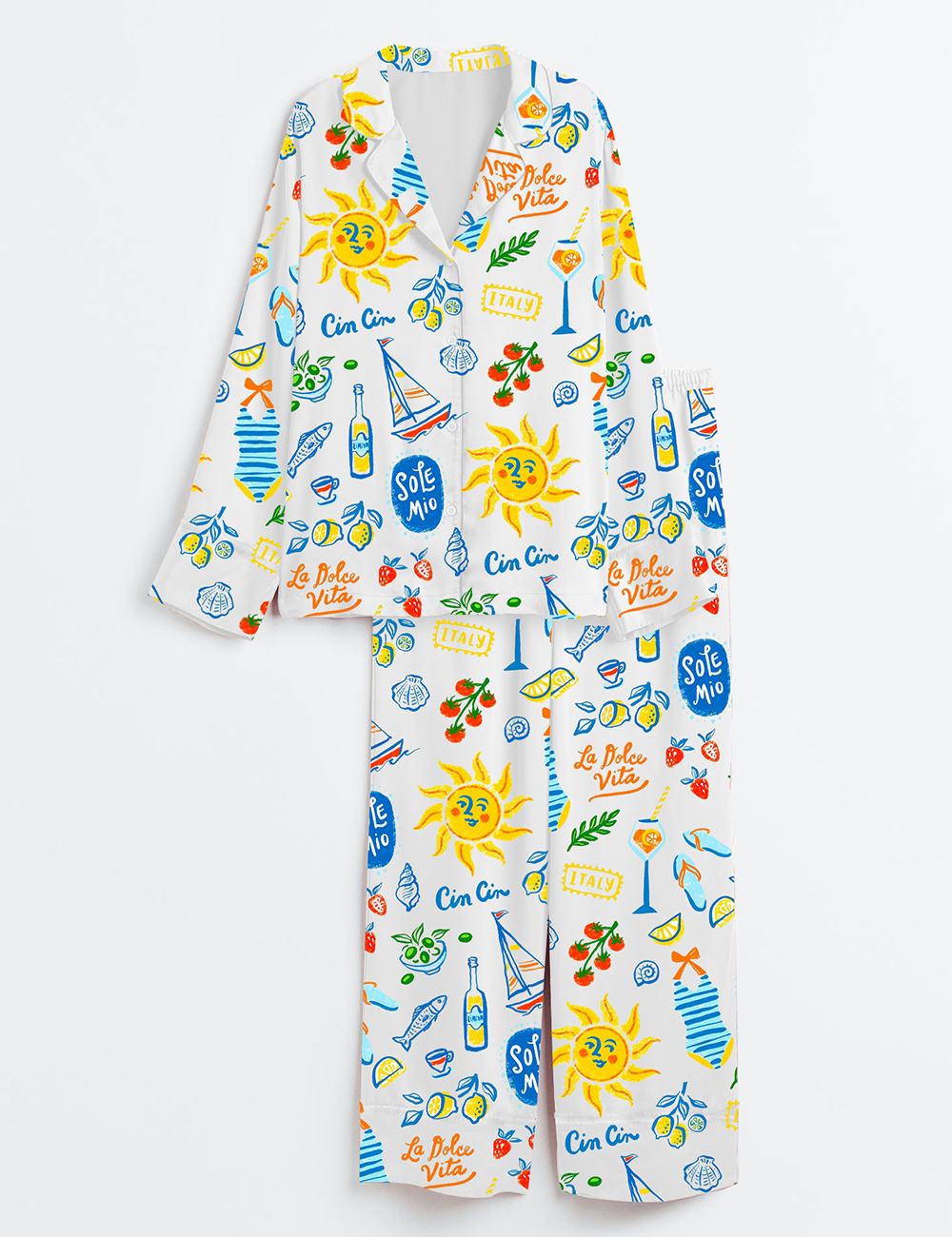 Womenâ€™s Italian Summer Vacation Seaside Journeys Long Sleeve Satin Pajama Set