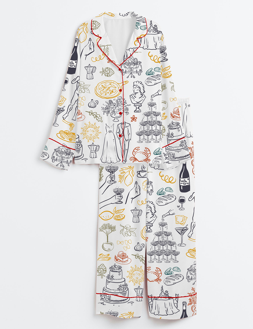 Womenâ€™s Italian Wedding Long Sleeve Satin Pajama Set