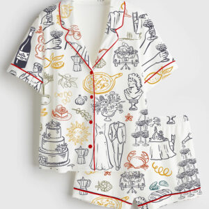 Womenâ€™s Italian Wedding Short Sleeve Satin Pajama Set