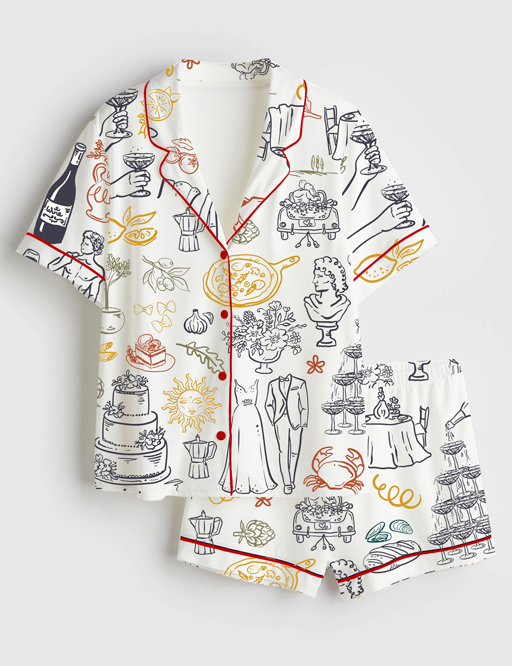 Womenâ€™s Italian Wedding Short Sleeve Satin Pajama Set