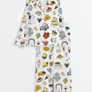 Womenâ€™s Italian Wedding Whimsical Tuscany La Dolce Vita Wedding Colorful Italy Wedding Long Sleeve Satin Pajama Set