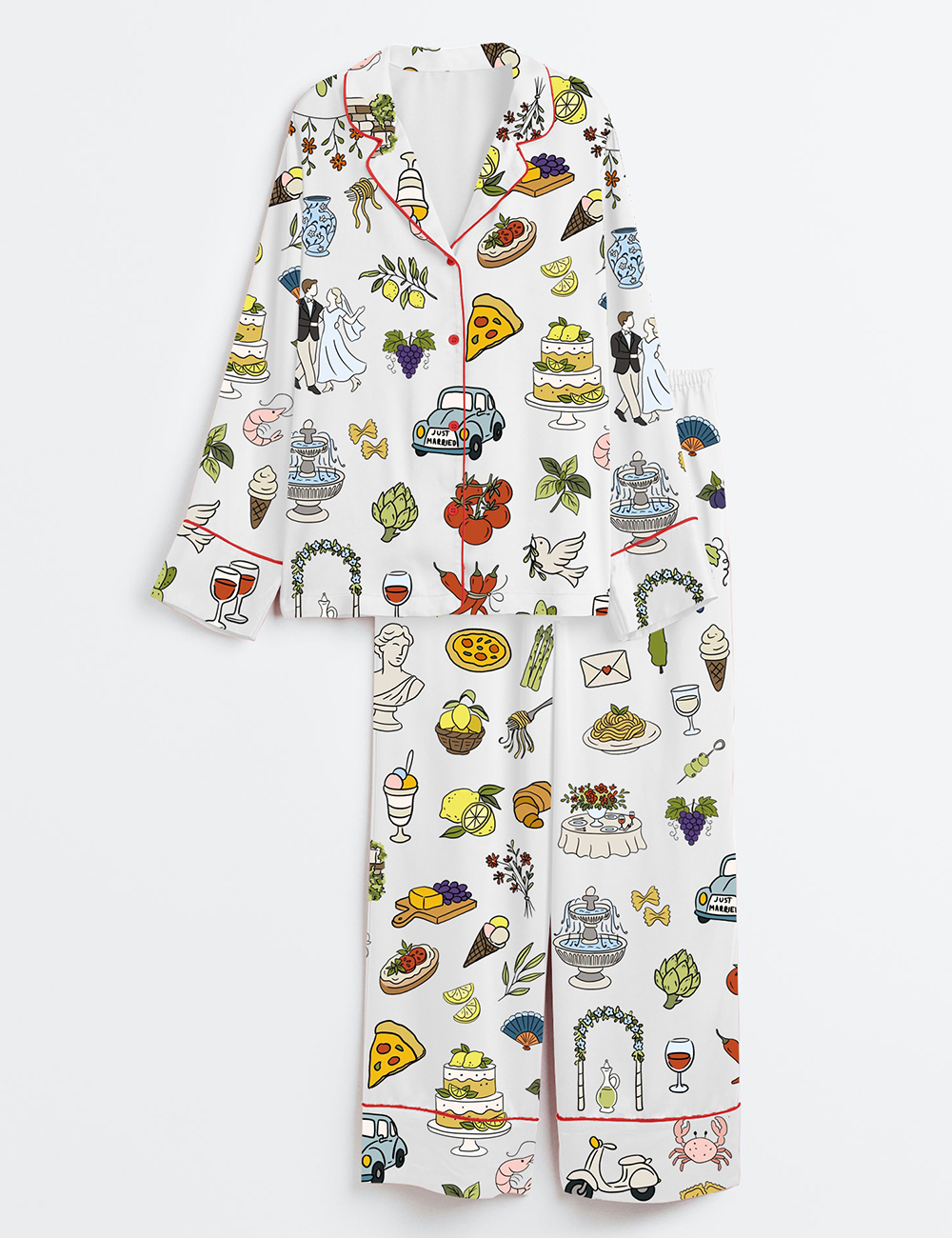 Womenâ€™s Italian Wedding Whimsical Tuscany La Dolce Vita Wedding Colorful Italy Wedding Long Sleeve Satin Pajama Set