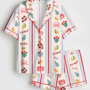 Womenâ€™s Italy Drawing La dolce vita Short Sleeve Satin Pajama Set