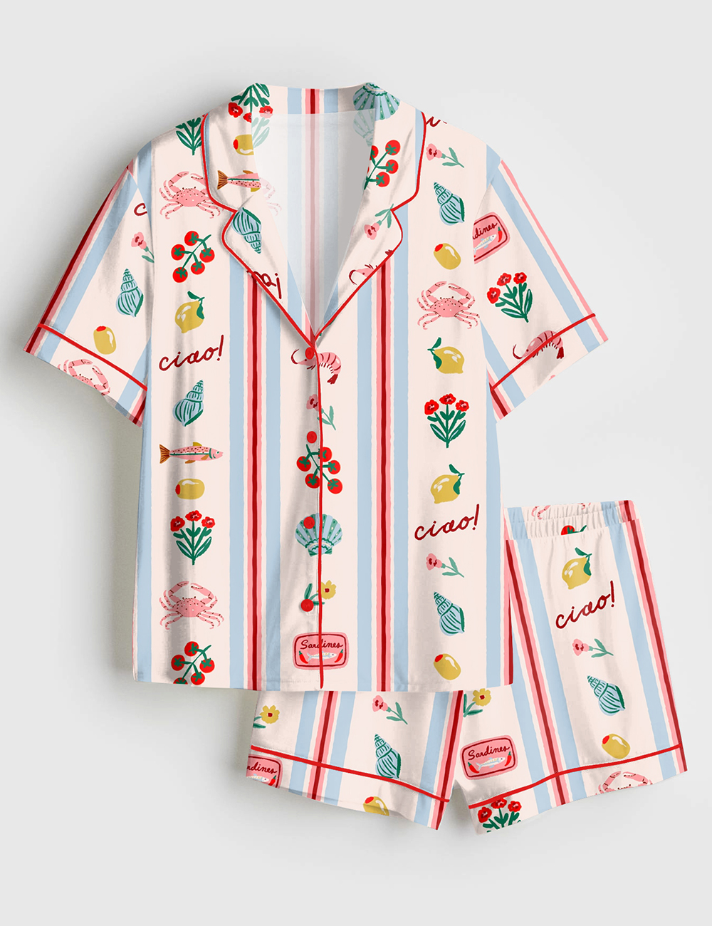 Womenâ€™s Italy Drawing La dolce vita Short Sleeve Satin Pajama Set