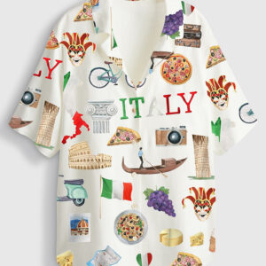 Women's Italy Roma Travel Short Sleeve Linen Blend Hawaiian Shirt