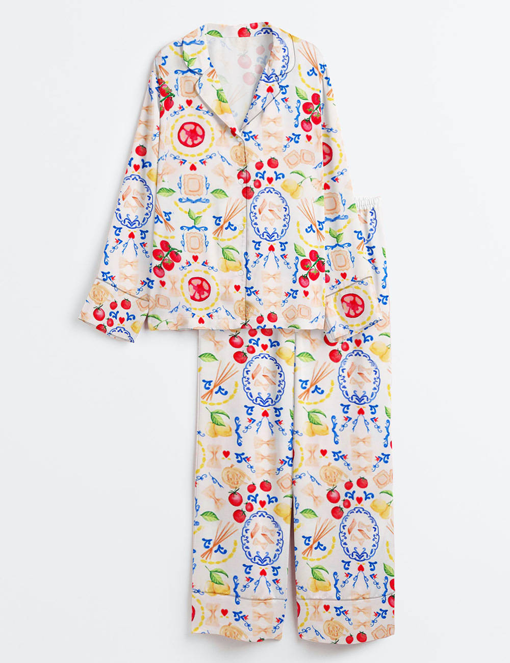 Womenâ€™s Italy Travel Italian Girl Summer La Dolce Vita Amalfi Coast Portofino Print Long Sleeve Satin Pajama Set