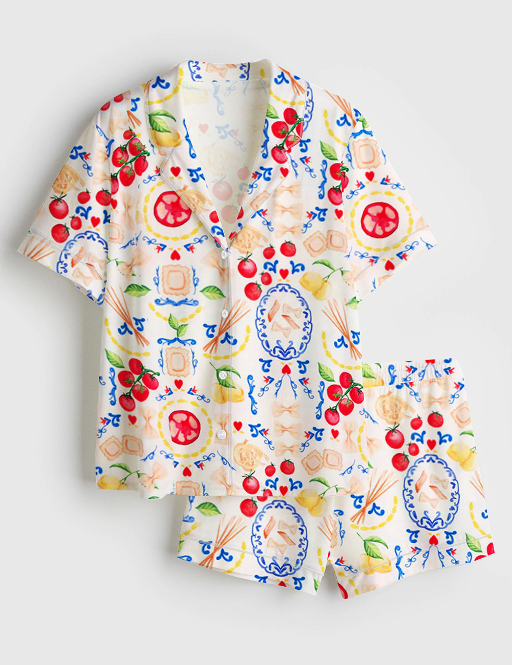 Womenâ€™s Italy Travel Italian Girl Summer La Dolce Vita Amalfi Coast Portofino Print Short Sleeve Satin Pajama Set