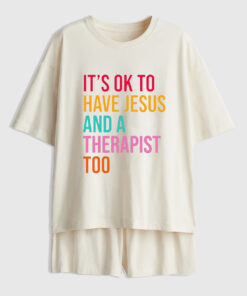 Women's It's Ok To Have Jesus Therapist Too Short Sleeve Pajama Set