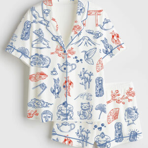 Womenâ€™s Japanese Whimsical Style Short Sleeve Satin Pajama Set
