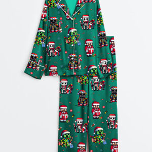Women's Just A Jolly Creeper Gamer Character Christmas Long Sleeve Satin Pajamas Set