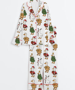 Women's Just A Jolly Goose Duck Christmas Long Sleeve Satin Pajama Set