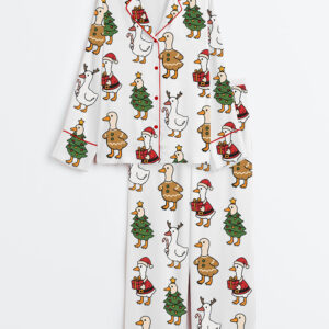 Womenâ€™s Just A Jolly Goose Duck Christmas Long Sleeve Satin Pajama Set